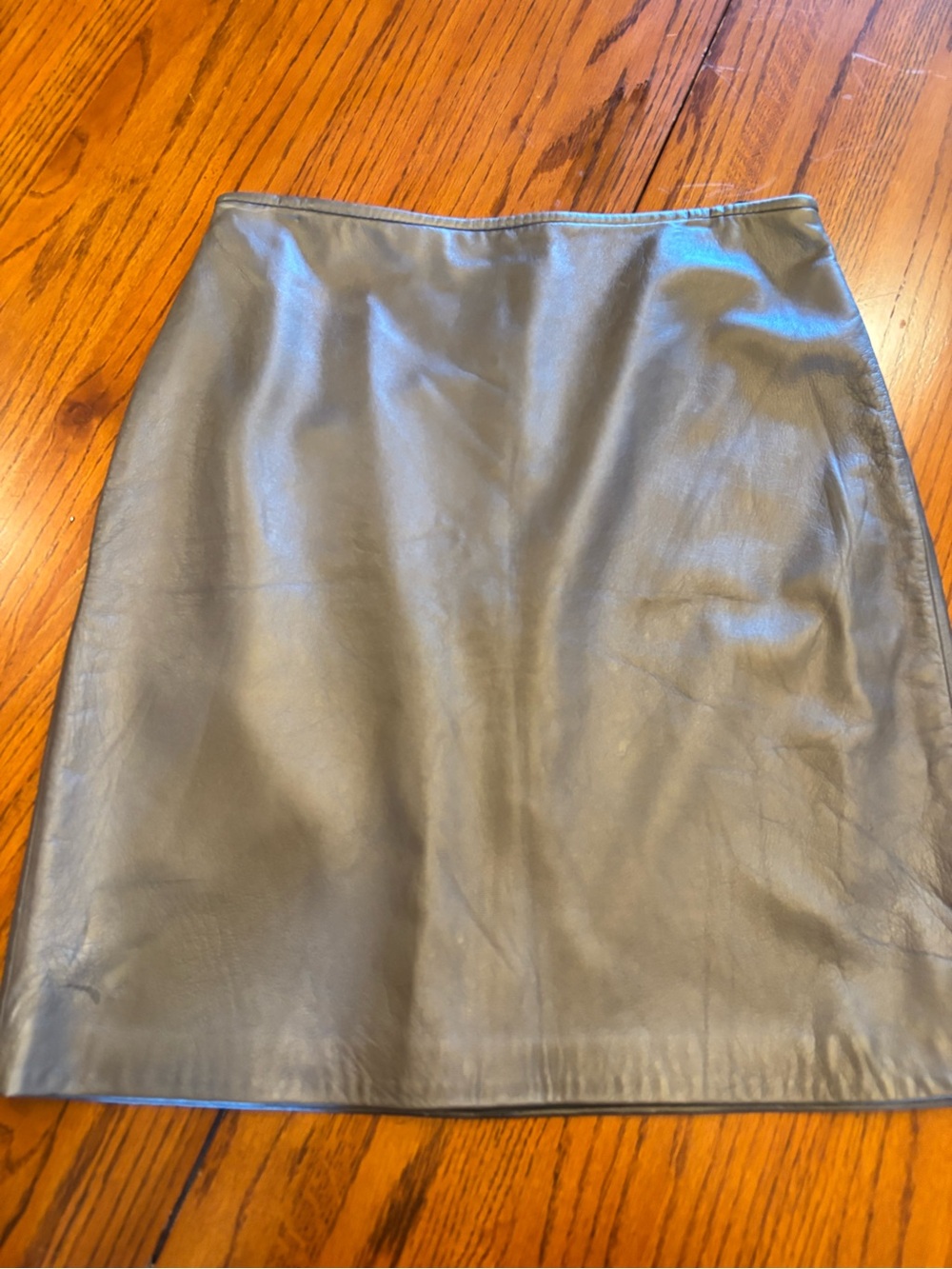 Oscar de la Renta Gray Leather A-Line Skirt